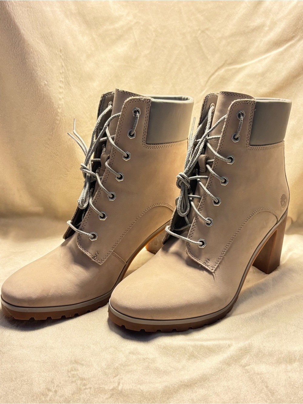 Timberland Taupe Lace-Up Block Heel Ankle Boots